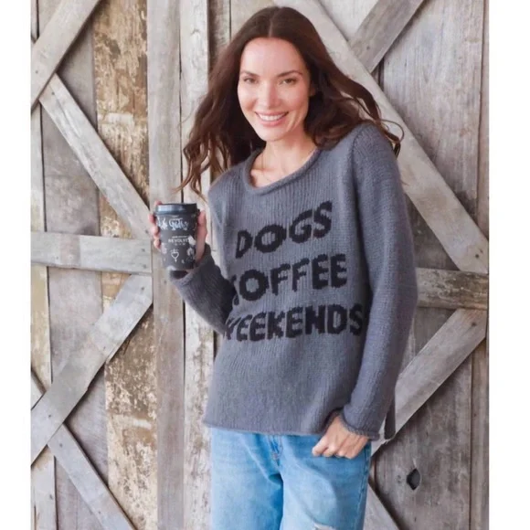 Wooden Ships by Paola Buendia Dogs Coffee Weekends Sweater - Picture 1 of 6